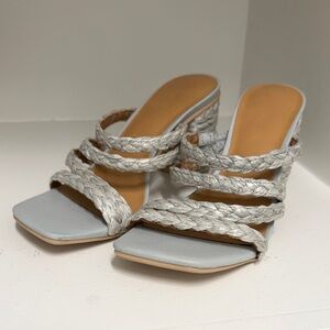 Braided Strappy Slide Heels in Light Baby Blue